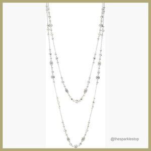 Double Layer Silver Alloy Chain Necklace with Stone or Pearl Beads